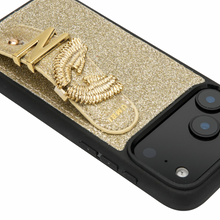 Görseli Galeri görüntüleyiciye yükleyin, UMBI GLAM. Kişiselleştirilebilir Deri iPhone Kılıfı - YILDIZ TOZU GOLD - SİMLİ